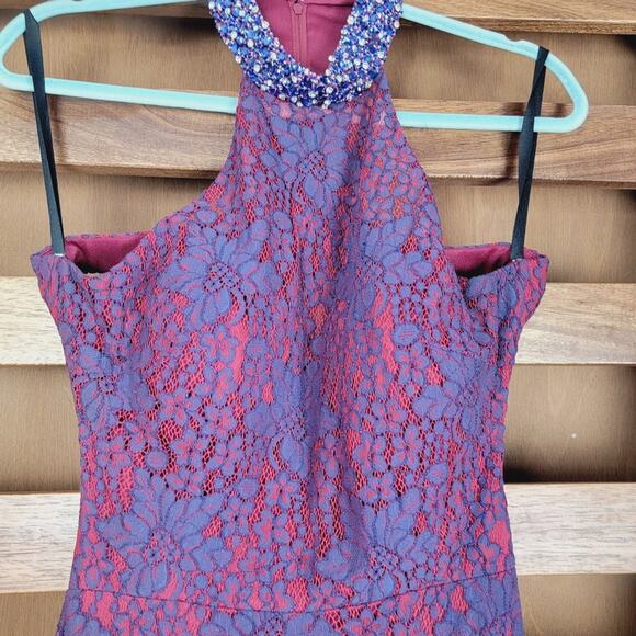 Golden Asp Prom Boutique Navy & Red Lace Prom Dress, Sz 6 - Picture 2 of 8